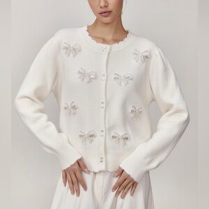 Anthropologie Calligraphie knit sheer cardigan with sequined bows size Large